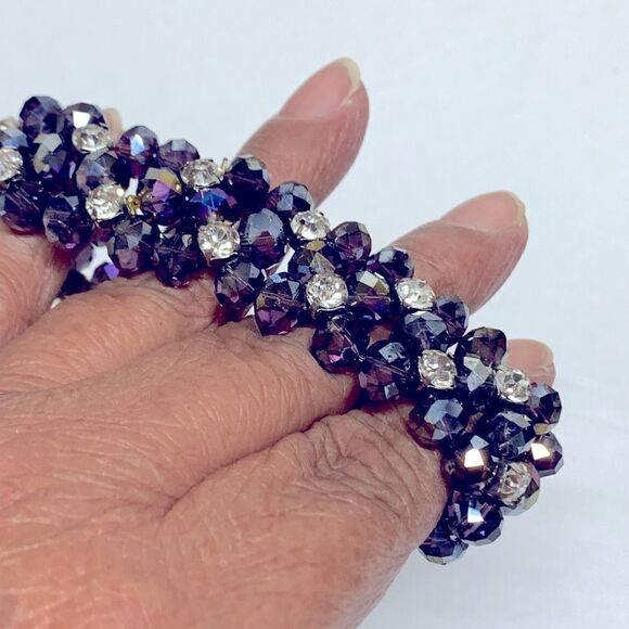 Vintage Shimmering Aurora Borealis Beads & Rhinestones Bracelet Purple OSFA - Picture 4 of 6